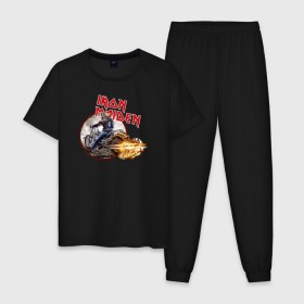 Мужская пижама хлопок с принтом Iron Maiden bike в Петрозаводске, 100% хлопок | брюки и футболка прямого кроя, без карманов, на брюках мягкая резинка на поясе и по низу штанин
 | Тематика изображения на принте: скелет