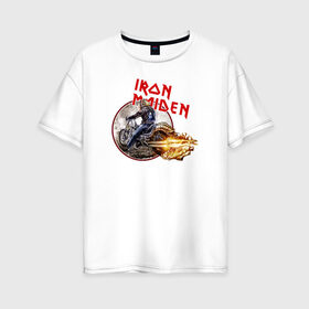 Женская футболка хлопок Oversize с принтом Iron Maiden bike в Петрозаводске, 100% хлопок | свободный крой, круглый ворот, спущенный рукав, длина до линии бедер
 | скелет