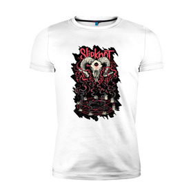 Мужская футболка премиум с принтом Slipknot в Петрозаводске, 92% хлопок, 8% лайкра | приталенный силуэт, круглый вырез ворота, длина до линии бедра, короткий рукав | slipknot | демон | кори | металл | музыка | рок | череп