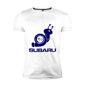 Мужская футболка премиум с принтом Subaru в Петрозаводске, 92% хлопок, 8% лайкра | приталенный силуэт, круглый вырез ворота, длина до линии бедра, короткий рукав | subaru | авто | субарик | субару | турбина | улитка
