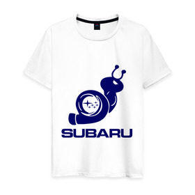 Мужская футболка хлопок с принтом Subaru в Петрозаводске, 100% хлопок | прямой крой, круглый вырез горловины, длина до линии бедер, слегка спущенное плечо. | Тематика изображения на принте: subaru | авто | субарик | субару | турбина | улитка
