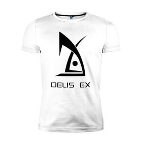 Мужская футболка премиум с принтом Deus Ex в Петрозаводске, 92% хлопок, 8% лайкра | приталенный силуэт, круглый вырез ворота, длина до линии бедра, короткий рукав | Тематика изображения на принте: deus ex дэус деус экс