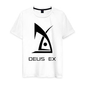 Мужская футболка хлопок с принтом Deus Ex в Петрозаводске, 100% хлопок | прямой крой, круглый вырез горловины, длина до линии бедер, слегка спущенное плечо. | deus ex дэус деус экс