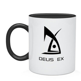 Кружка двухцветная с принтом Deus Ex в Петрозаводске, керамика | объем — 330 мл, диаметр — 80 мм. Цветная ручка и кайма сверху, в некоторых цветах — вся внутренняя часть | deus ex дэус деус экс