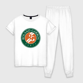 Женская пижама хлопок с принтом Roland Garros в Петрозаводске, 100% хлопок | брюки и футболка прямого кроя, без карманов, на брюках мягкая резинка на поясе и по низу штанин | paristennis | roland garros