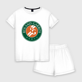 Женская пижама с шортиками хлопок с принтом Roland Garros в Петрозаводске, 100% хлопок | футболка прямого кроя, шорты свободные с широкой мягкой резинкой | paristennis | roland garros