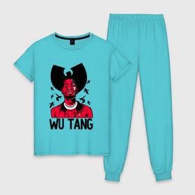 Женская пижама хлопок с принтом Wu tang clan в Петрозаводске, 100% хлопок | брюки и футболка прямого кроя, без карманов, на брюках мягкая резинка на поясе и по низу штанин | clan | hip hop | rza | wu tang | wutang | ву танг | вутанг | рэп