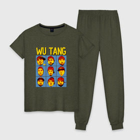 Женская пижама хлопок с принтом Wu tang clan в Петрозаводске, 100% хлопок | брюки и футболка прямого кроя, без карманов, на брюках мягкая резинка на поясе и по низу штанин | clan | hip hop | rza | wu tang | wutang | ву танг | вутанг | рэп
