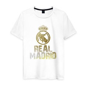 Мужская футболка хлопок с принтом Real Madrid в Петрозаводске, 100% хлопок | прямой крой, круглый вырез горловины, длина до линии бедер, слегка спущенное плечо. | Тематика изображения на принте: real madrid | реал мадрид | спорт | футбол