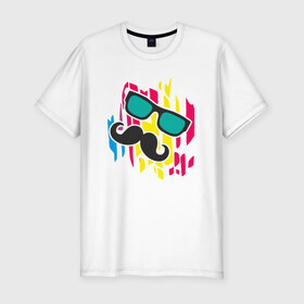 Мужская футболка премиум с принтом Летнее настроение в Петрозаводске, 92% хлопок, 8% лайкра | приталенный силуэт, круглый вырез ворота, длина до линии бедра, короткий рукав | лето | настроение | очки | позитив | усы | цвет