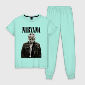 Женская пижама хлопок с принтом nirvana t-shirt в Петрозаводске, 100% хлопок | брюки и футболка прямого кроя, без карманов, на брюках мягкая резинка на поясе и по низу штанин | kurt cobain | nirvana | гранж | курт кобейн | нирвана