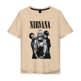 Мужская футболка хлопок Oversize с принтом Nirvana Group в Петрозаводске, 100% хлопок | свободный крой, круглый ворот, “спинка” длиннее передней части | kurt cobain | nirvana | курт кобейн | нирвана | нранж