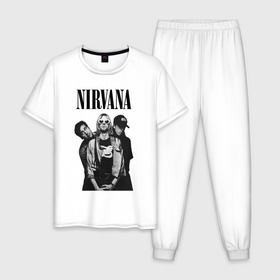 Мужская пижама хлопок с принтом Nirvana Group в Петрозаводске, 100% хлопок | брюки и футболка прямого кроя, без карманов, на брюках мягкая резинка на поясе и по низу штанин
 | kurt cobain | nirvana | курт кобейн | нирвана | нранж
