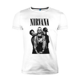 Мужская футболка премиум с принтом Nirvana Group в Петрозаводске, 92% хлопок, 8% лайкра | приталенный силуэт, круглый вырез ворота, длина до линии бедра, короткий рукав | kurt cobain | nirvana | курт кобейн | нирвана | нранж