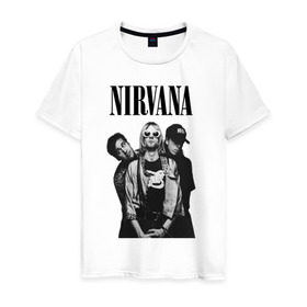Мужская футболка хлопок с принтом Nirvana Group в Петрозаводске, 100% хлопок | прямой крой, круглый вырез горловины, длина до линии бедер, слегка спущенное плечо. | kurt cobain | nirvana | курт кобейн | нирвана | нранж