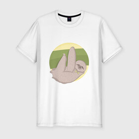 Мужская футболка премиум с принтом Ленивец в Петрозаводске, 92% хлопок, 8% лайкра | приталенный силуэт, круглый вырез ворота, длина до линии бедра, короткий рукав | ленивец | лень | отдых