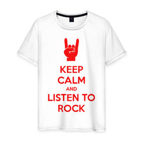 Мужская футболка хлопок с принтом Keep, calm,rock в Петрозаводске, 100% хлопок | прямой крой, круглый вырез горловины, длина до линии бедер, слегка спущенное плечо. | Тематика изображения на принте: keep | rock | сохраняй спокойствие и слушай рок.calm