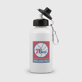 Бутылка спортивная с принтом NBA PHILADELPHIA 76ers в Петрозаводске, металл | емкость — 500 мл, в комплекте две пластиковые крышки и карабин для крепления | 
