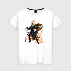 Женская футболка хлопок с принтом Скелет байкер в Петрозаводске, 100% хлопок | прямой крой, круглый вырез горловины, длина до линии бедер, слегка спущенное плечо | harley | moto | байк | байкер | мото | мотоцикл | харлей