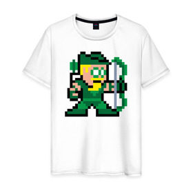Мужская футболка хлопок с принтом Green Arrow pixels в Петрозаводске, 100% хлопок | прямой крой, круглый вырез горловины, длина до линии бедер, слегка спущенное плечо. | green arrow pixels зеленая стрела дс