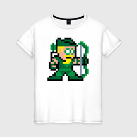 Женская футболка хлопок с принтом Green Arrow pixels в Петрозаводске, 100% хлопок | прямой крой, круглый вырез горловины, длина до линии бедер, слегка спущенное плечо | green arrow pixels зеленая стрела дс