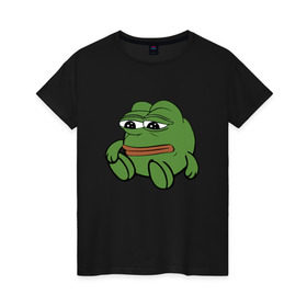 Женская футболка хлопок с принтом Грустняш в Петрозаводске, 100% хлопок | прямой крой, круглый вырез горловины, длина до линии бедер, слегка спущенное плечо | pepe | грустная жаба | жаба | мем | пепе