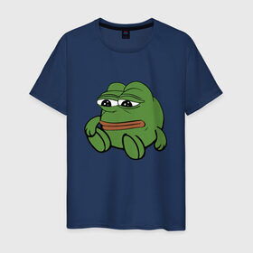 Мужская футболка хлопок с принтом Грустняш в Петрозаводске, 100% хлопок | прямой крой, круглый вырез горловины, длина до линии бедер, слегка спущенное плечо. | pepe | грустная жаба | жаба | мем | пепе