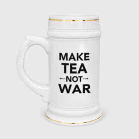 Кружка пивная с принтом Make Tea Not War в Петрозаводске,  керамика (Материал выдерживает высокую температуру, стоит избегать резкого перепада температур) |  объем 630 мл | make love | make tea | not war | tea | чай
