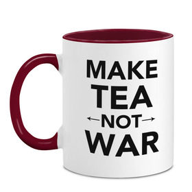 Кружка двухцветная с принтом Make Tea Not War в Петрозаводске, керамика | объем — 330 мл, диаметр — 80 мм. Цветная ручка и кайма сверху, в некоторых цветах — вся внутренняя часть | make love | make tea | not war | tea | чай