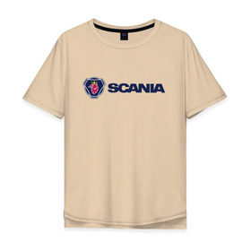 Мужская футболка хлопок Oversize с принтом SCANIA в Петрозаводске, 100% хлопок | свободный крой, круглый ворот, “спинка” длиннее передней части | scania | грузовик | скания