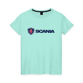 Женская футболка хлопок с принтом SCANIA в Петрозаводске, 100% хлопок | прямой крой, круглый вырез горловины, длина до линии бедер, слегка спущенное плечо | scania | грузовик | скания