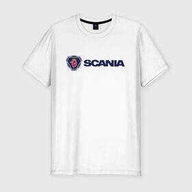 Мужская футболка премиум с принтом SCANIA в Петрозаводске, 92% хлопок, 8% лайкра | приталенный силуэт, круглый вырез ворота, длина до линии бедра, короткий рукав | Тематика изображения на принте: scania | грузовик | скания