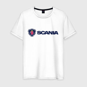 Мужская футболка хлопок с принтом SCANIA в Петрозаводске, 100% хлопок | прямой крой, круглый вырез горловины, длина до линии бедер, слегка спущенное плечо. | Тематика изображения на принте: scania | грузовик | скания