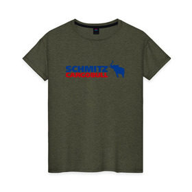 Женская футболка хлопок с принтом Schmitz в Петрозаводске, 100% хлопок | прямой крой, круглый вырез горловины, длина до линии бедер, слегка спущенное плечо | 