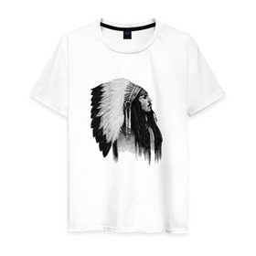Мужская футболка хлопок с принтом Джонни Депп в Петрозаводске, 100% хлопок | прямой крой, круглый вырез горловины, длина до линии бедер, слегка спущенное плечо. | Тематика изображения на принте: актер | джонни депп | индеец
