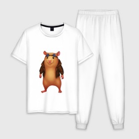 Мужская пижама хлопок с принтом Хомяк в Петрозаводске, 100% хлопок | брюки и футболка прямого кроя, без карманов, на брюках мягкая резинка на поясе и по низу штанин
 | арт | животные | зверь | няша | смешное | хомяк | хомячок