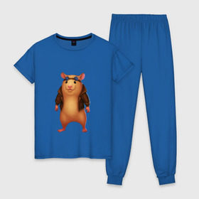 Женская пижама хлопок с принтом Хомяк в Петрозаводске, 100% хлопок | брюки и футболка прямого кроя, без карманов, на брюках мягкая резинка на поясе и по низу штанин | арт | животные | зверь | няша | смешное | хомяк | хомячок