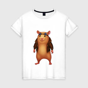 Женская футболка хлопок с принтом Хомяк в Петрозаводске, 100% хлопок | прямой крой, круглый вырез горловины, длина до линии бедер, слегка спущенное плечо | арт | животные | зверь | няша | смешное | хомяк | хомячок