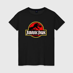 Женская футболка хлопок с принтом Jurassic park в Петрозаводске, 100% хлопок | прямой крой, круглый вырез горловины, длина до линии бедер, слегка спущенное плечо | юрского периода