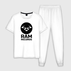 Мужская пижама хлопок с принтом Ram Records Main в Петрозаводске, 100% хлопок | брюки и футболка прямого кроя, без карманов, на брюках мягкая резинка на поясе и по низу штанин
 | drum | music | ram | records
