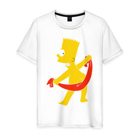 Мужская футболка хлопок с принтом Барт с полотенцем в Петрозаводске, 100% хлопок | прямой крой, круглый вырез горловины, длина до линии бедер, слегка спущенное плечо. | барт с полотенцем the simpson симпсоны bart