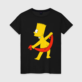 Женская футболка хлопок с принтом Барт с полотенцем в Петрозаводске, 100% хлопок | прямой крой, круглый вырез горловины, длина до линии бедер, слегка спущенное плечо | барт с полотенцем the simpson симпсоны bart
