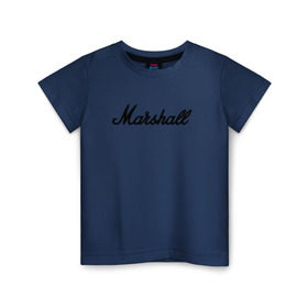 Детская футболка хлопок с принтом Marshall logo в Петрозаводске, 100% хлопок | круглый вырез горловины, полуприлегающий силуэт, длина до линии бедер | guitars | marshall | music | гитары | музыка