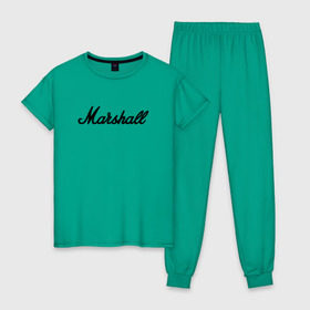 Женская пижама хлопок с принтом Marshall logo в Петрозаводске, 100% хлопок | брюки и футболка прямого кроя, без карманов, на брюках мягкая резинка на поясе и по низу штанин | guitars | marshall | music | гитары | музыка