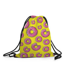 Рюкзак-мешок 3D с принтом Пончики в Петрозаводске, 100% полиэстер | плотность ткани — 200 г/м2, размер — 35 х 45 см; лямки — толстые шнурки, застежка на шнуровке, без карманов и подкладки | donut | simpsons | паттерн | пончик