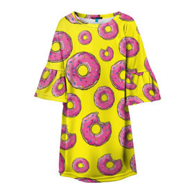 Детское платье 3D с принтом Пончики в Петрозаводске, 100% полиэстер | прямой силуэт, чуть расширенный к низу. Круглая горловина, на рукавах — воланы | Тематика изображения на принте: donut | simpsons | паттерн | пончик