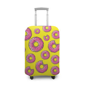 Чехол для чемодана 3D с принтом Пончики в Петрозаводске, 86% полиэфир, 14% спандекс | двустороннее нанесение принта, прорези для ручек и колес | donut | simpsons | паттерн | пончик