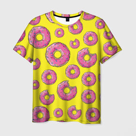 Мужская футболка 3D с принтом Пончики в Петрозаводске, 100% полиэфир | прямой крой, круглый вырез горловины, длина до линии бедер | Тематика изображения на принте: donut | simpsons | паттерн | пончик