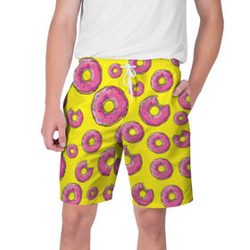 Мужские шорты 3D с принтом Пончики в Петрозаводске,  полиэстер 100% | прямой крой, два кармана без застежек по бокам. Мягкая трикотажная резинка на поясе, внутри которой широкие завязки. Длина чуть выше колен | donut | simpsons | паттерн | пончик