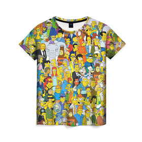 Женская футболка 3D с принтом Симпсоны в Петрозаводске, 100% полиэфир ( синтетическое хлопкоподобное полотно) | прямой крой, круглый вырез горловины, длина до линии бедер | гомер